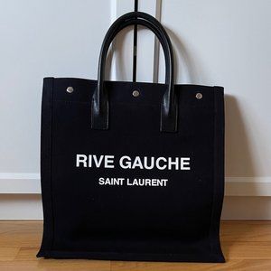 SAINT LAURENT Leather-Trim Rive Gauche Canvas Tote